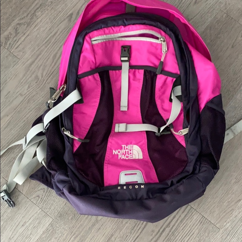 The North Face Recon Backpack in Bright Pink and Dark Purple